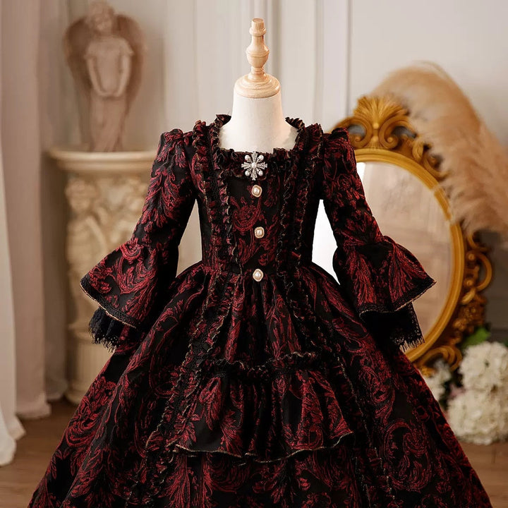 Girl's Ball Gown 3/4 Length Sleeves Floor Length Lace Victorian Princess Costume Cosplay Masquerade Rococo Party Dress with Sequins