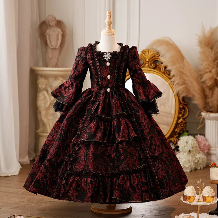 Girl's Ball Gown 3/4 Length Sleeves Floor Length Lace Victorian Princess Costume Cosplay Masquerade Rococo Party Dress with Sequins