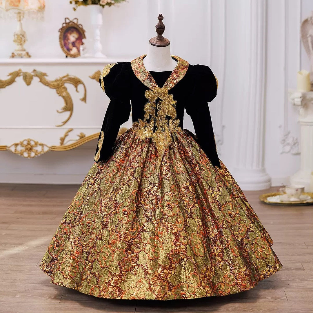 Girl's Ball Gown 3/4 Length Sleeves Floor Length Victorian Princess Party Costume Cosplay Masquerade Rococo Party Dress with Sequins