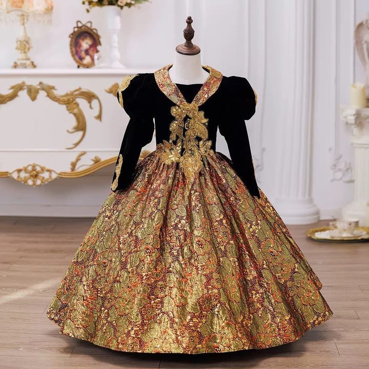 Girl's Ball Gown 3/4 Length Sleeves Floor Length Victorian Princess Party Costume Cosplay Masquerade Rococo Party Dress with Sequins