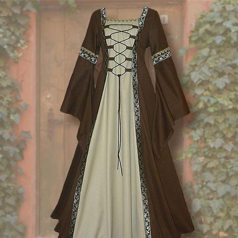 Retro Women's Vintage Medieval Renaissance Carnival Celtic Halloween Ankle-Length Dress