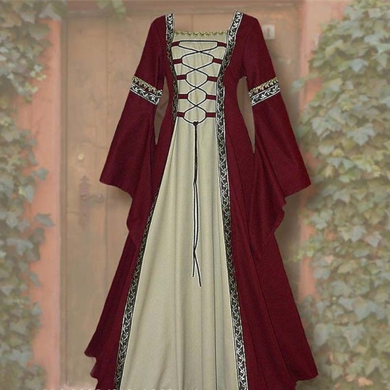Retro Women's Vintage Medieval Renaissance Carnival Celtic Halloween Ankle-Length Dress