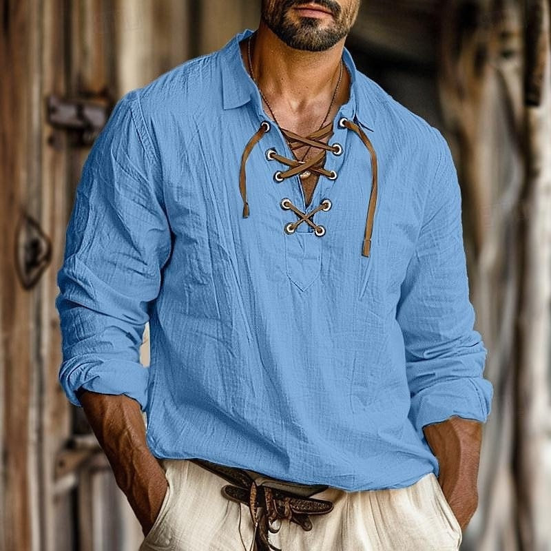 Men's Retro Vintage Medieval Renaissance Viking Solid colour Pirate Halloween Carnival Vacation Casual Daily Shirt