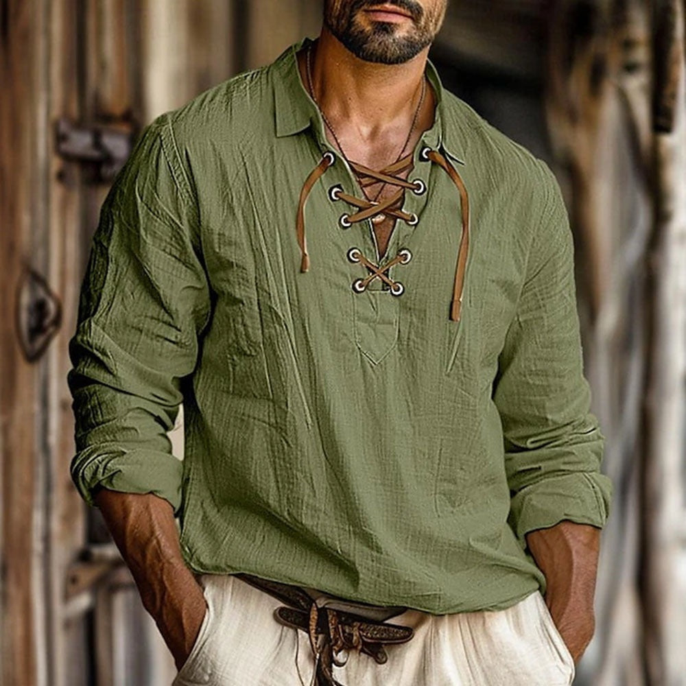 Men's Retro Vintage Medieval Renaissance Viking Solid colour Pirate Halloween Carnival Vacation Casual Daily Shirt