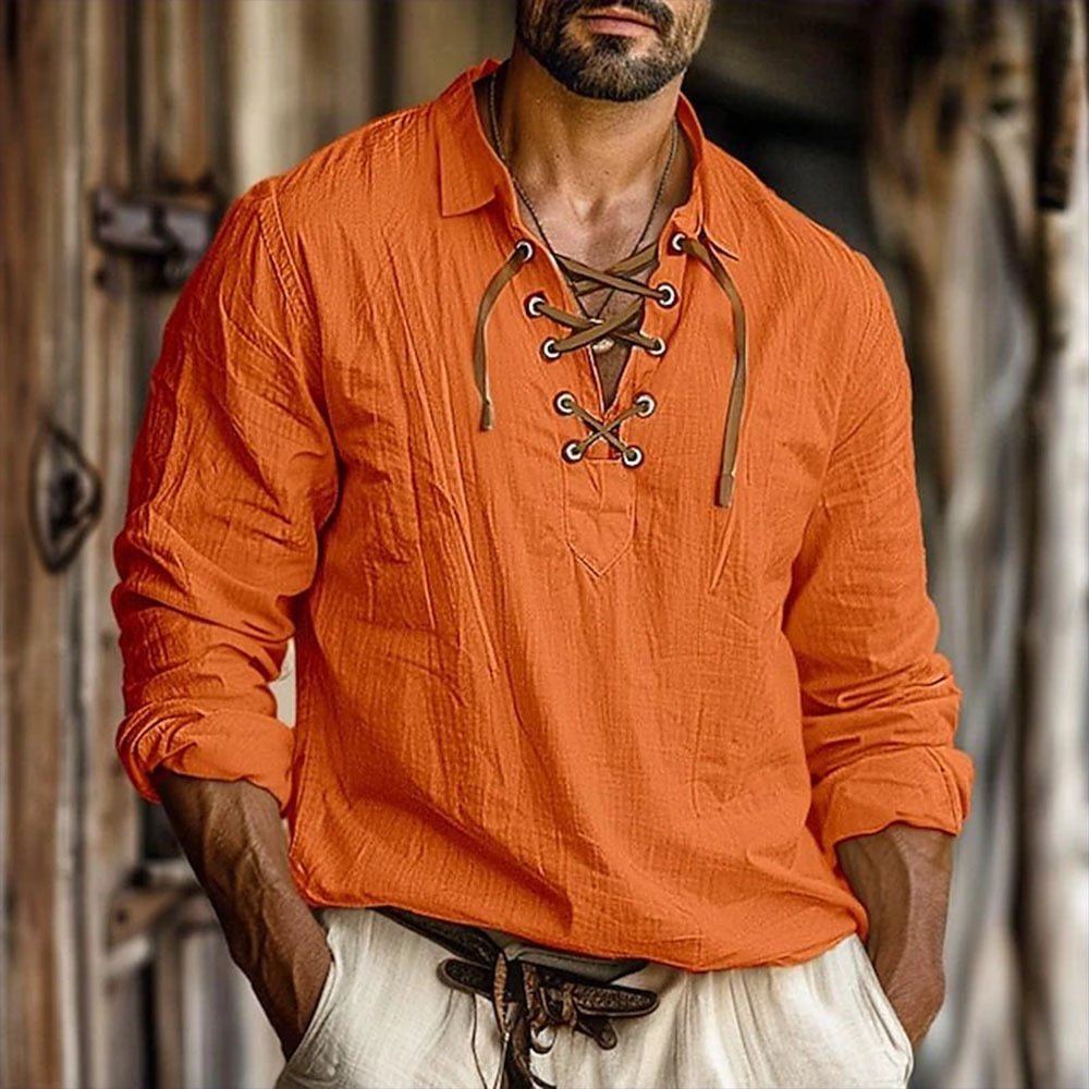 Men's Retro Vintage Medieval Renaissance Viking Solid colour Pirate Halloween Carnival Vacation Casual Daily Shirt