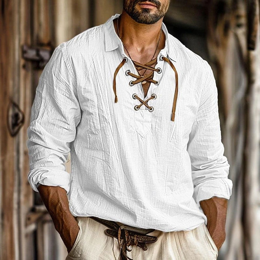Men's Retro Vintage Medieval Renaissance Viking Solid colour Pirate Halloween Carnival Vacation Casual Daily Shirt