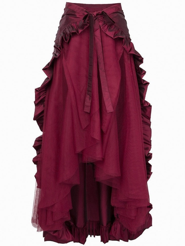 Retro Vintage Medieval Renaissance Pirate Elven Flounced Asymmetric Hem Plain Women's Celtic Fantasy Masquerade Event / Party Skirts