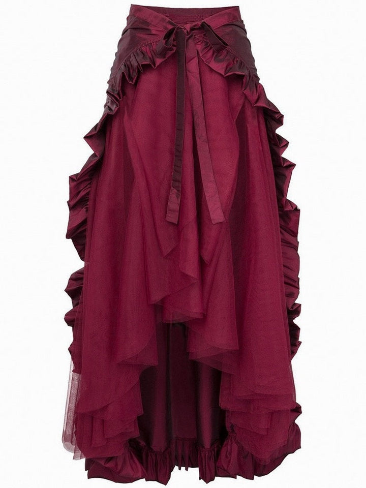 Retro Vintage Medieval Renaissance Pirate Elven Flounced Asymmetric Hem Plain Women's Celtic Fantasy Masquerade Event / Party Skirts