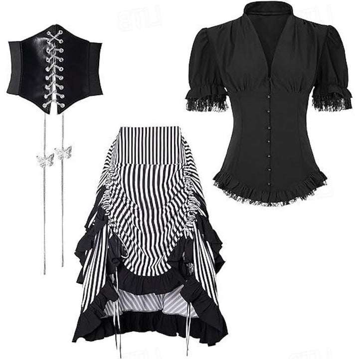 A-Line/Princess V-Neck Short Sleeves Asymmetrical Retro Vintage Steampunk Pirate Royal Halloween Carnival Party Dress
