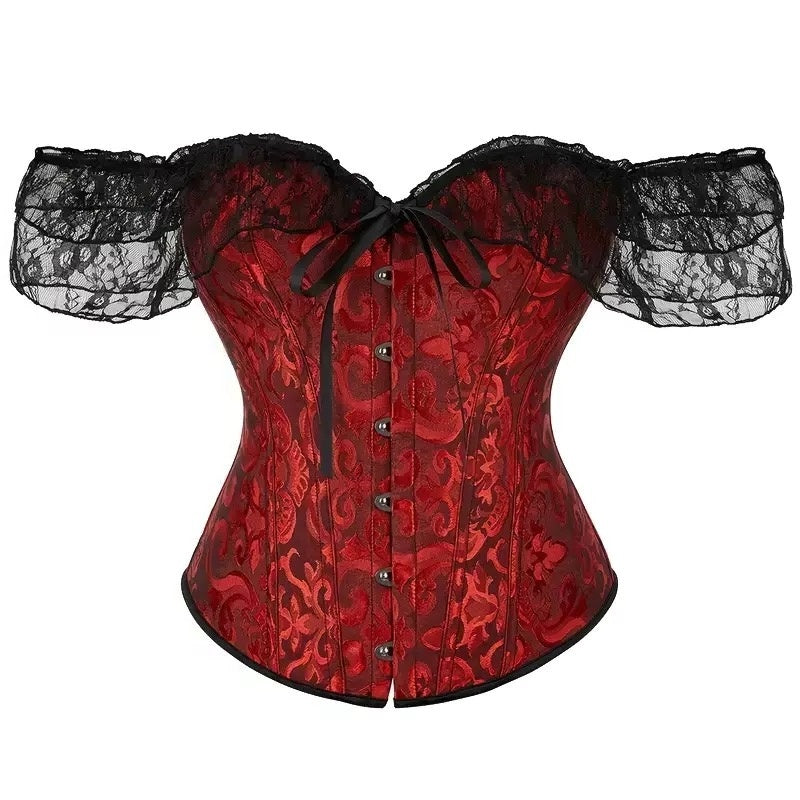 Women Floral Lace Off Shoulder Rococo Punk & Gothic Overbust Corset