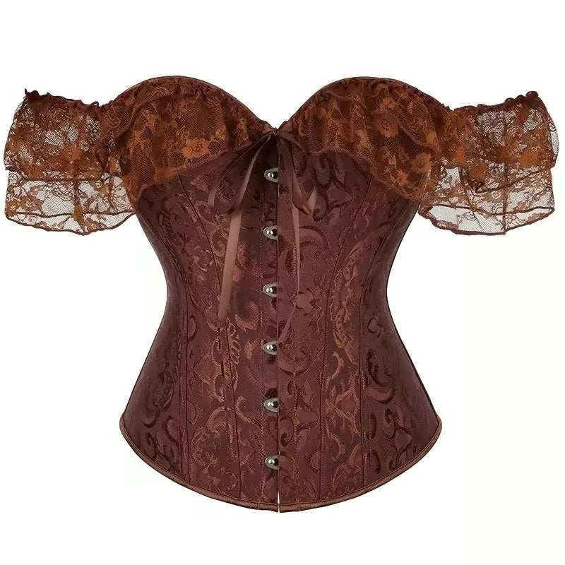 Women Floral Lace Off Shoulder Rococo Punk & Gothic Overbust Corset