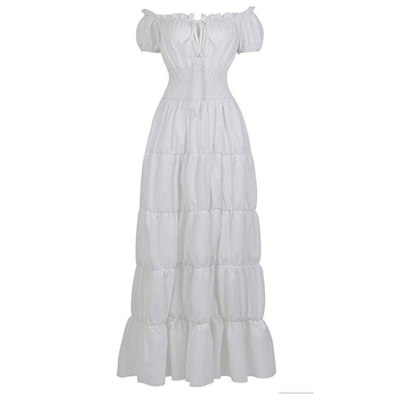 A-Line/Princess Off-the-Shoulder Short Sleeves Floor-Length Medieval Renaissance Cocktail Dress