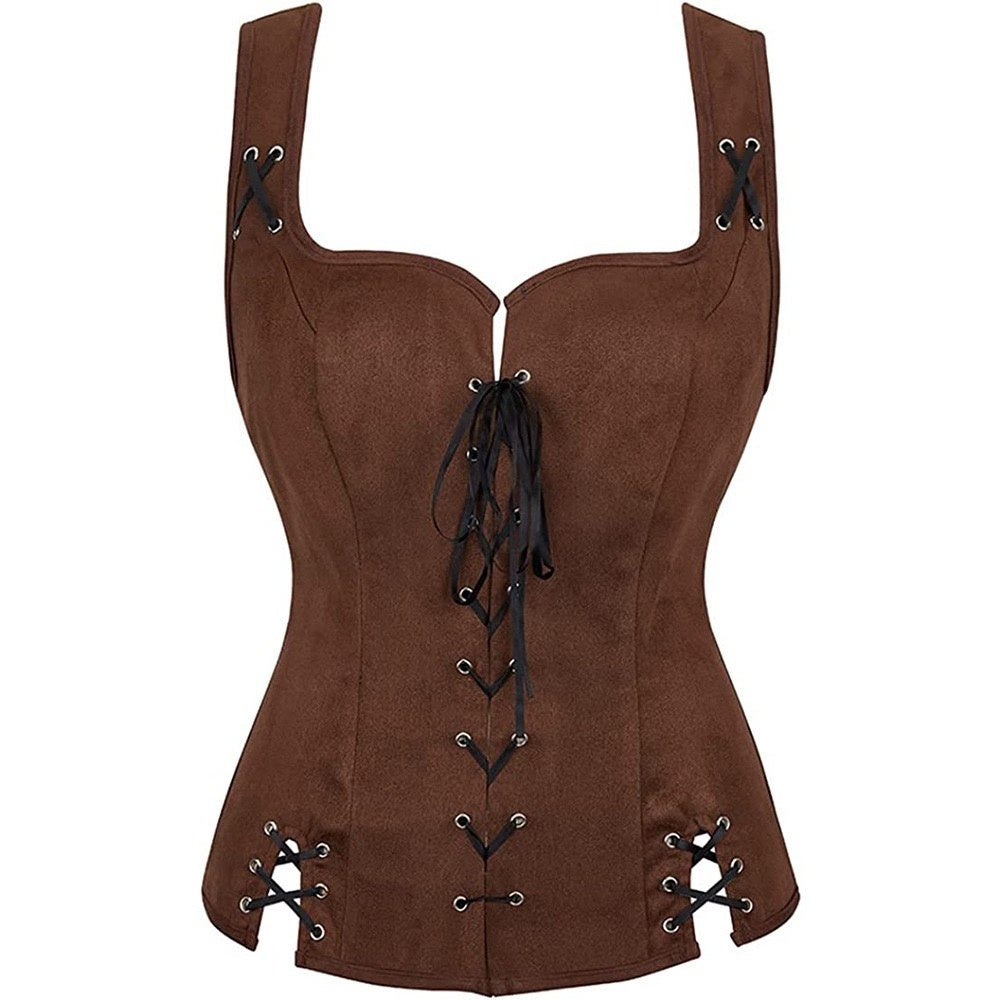 Women's Retro Vintage Medieval Renaissance Suede Pirate Viking Drawstring Solid Coloured Fantasy Steampunk Halloween Carnival Masquerade Vest