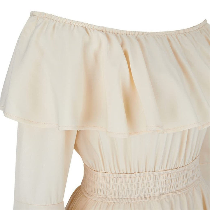 A-Line/Princess Off-the-Shoulder Short Sleeves Floor-Length Elegant Medieval Renaissance Cocktail Dress with Ruffles