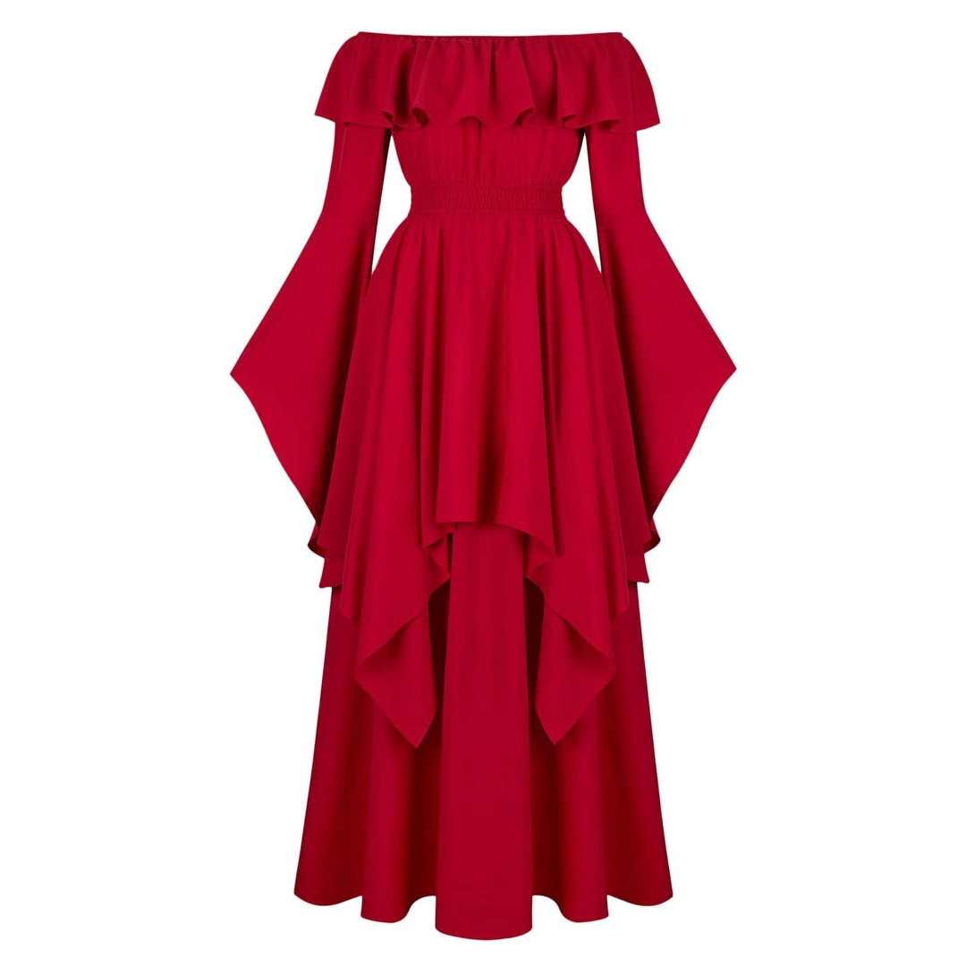 A-Line/Princess Off-the-Shoulder Short Sleeves Floor-Length Elegant Medieval Renaissance Cocktail Dress with Ruffles