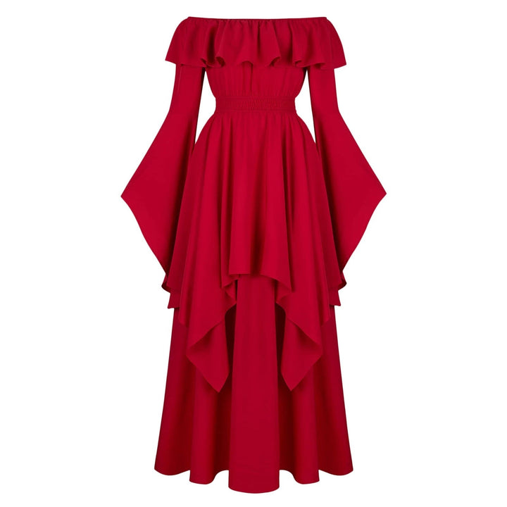 A-Line/Princess Off-the-Shoulder Short Sleeves Floor-Length Elegant Medieval Renaissance Cocktail Dress with Ruffles