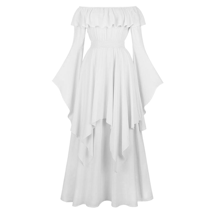 A-Line/Princess Off-the-Shoulder Short Sleeves Floor-Length Elegant Medieval Renaissance Cocktail Dress with Ruffles