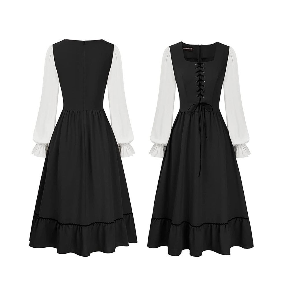 A-Line/Princess Square Neck Long Sleeves Knee-Length Retro Vintage Medieval Renaissance Pirate Masquerade Casual Dress