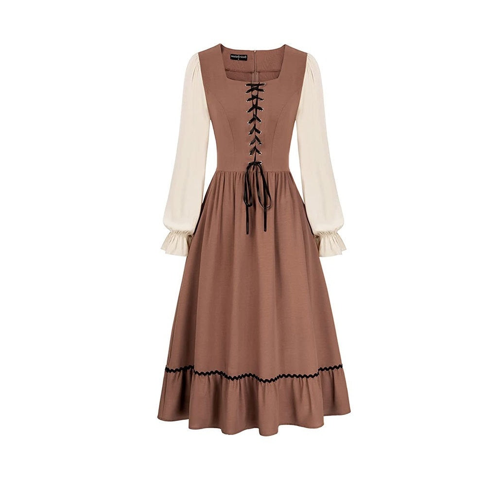 A-Line/Princess Square Neck Long Sleeves Knee-Length Retro Vintage Medieval Renaissance Pirate Masquerade Casual Dress