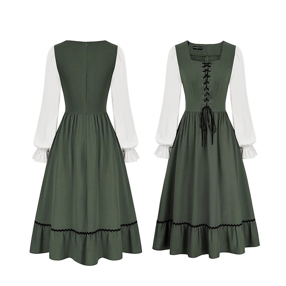 A-Line/Princess Square Neck Long Sleeves Knee-Length Retro Vintage Medieval Renaissance Pirate Masquerade Casual Dress