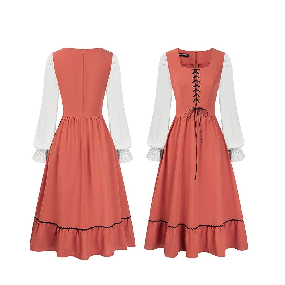 A-Line/Princess Square Neck Long Sleeves Knee-Length Retro Vintage Medieval Renaissance Pirate Masquerade Casual Dress
