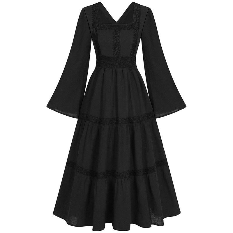 A-Line/Princess V-Neck Long Sleeves Tea-Length Elegant Medieval Renaissance Cocktail Dress