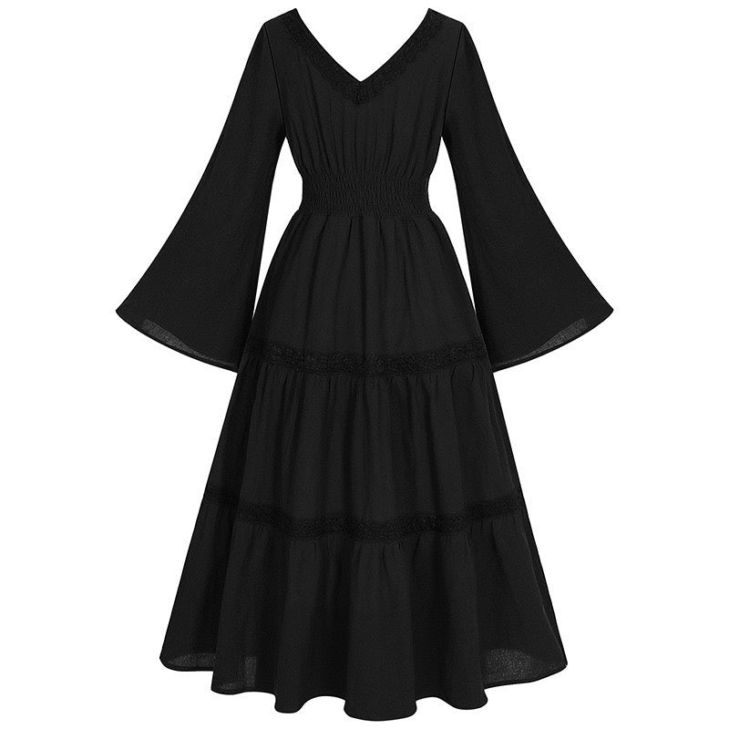 A-Line/Princess V-Neck Long Sleeves Tea-Length Elegant Medieval Renaissance Cocktail Dress