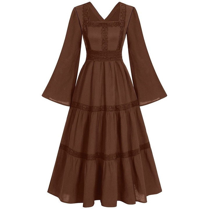 A-Line/Princess V-Neck Long Sleeves Tea-Length Elegant Medieval Renaissance Cocktail Dress