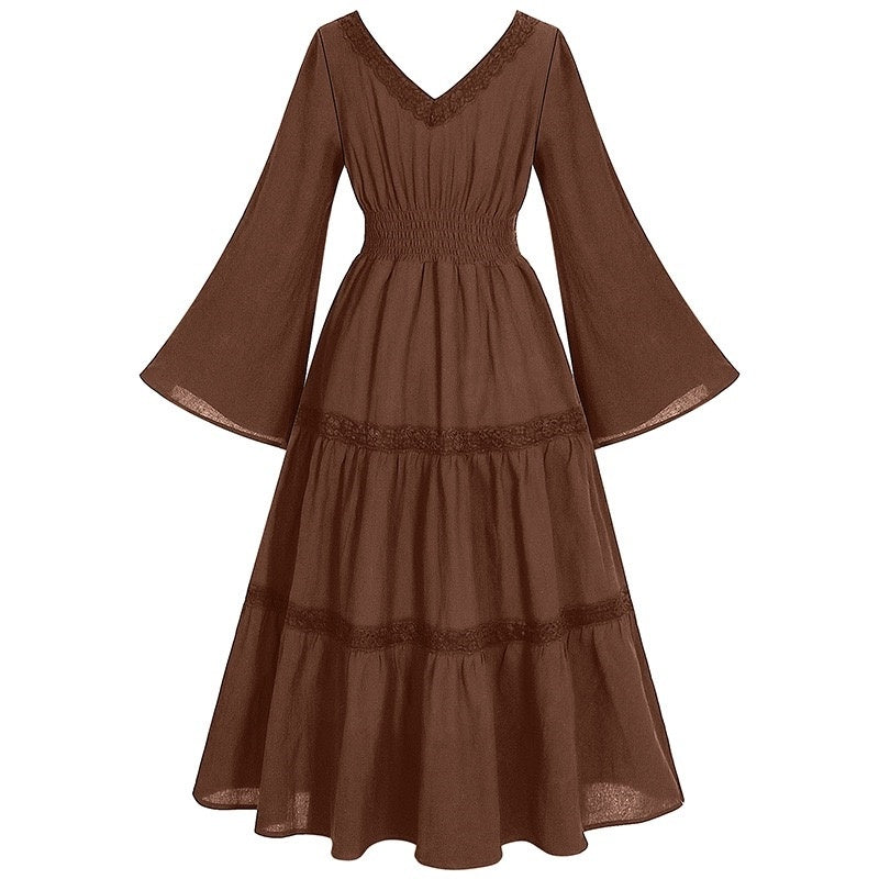 A-Line/Princess V-Neck Long Sleeves Tea-Length Elegant Medieval Renaissance Cocktail Dress
