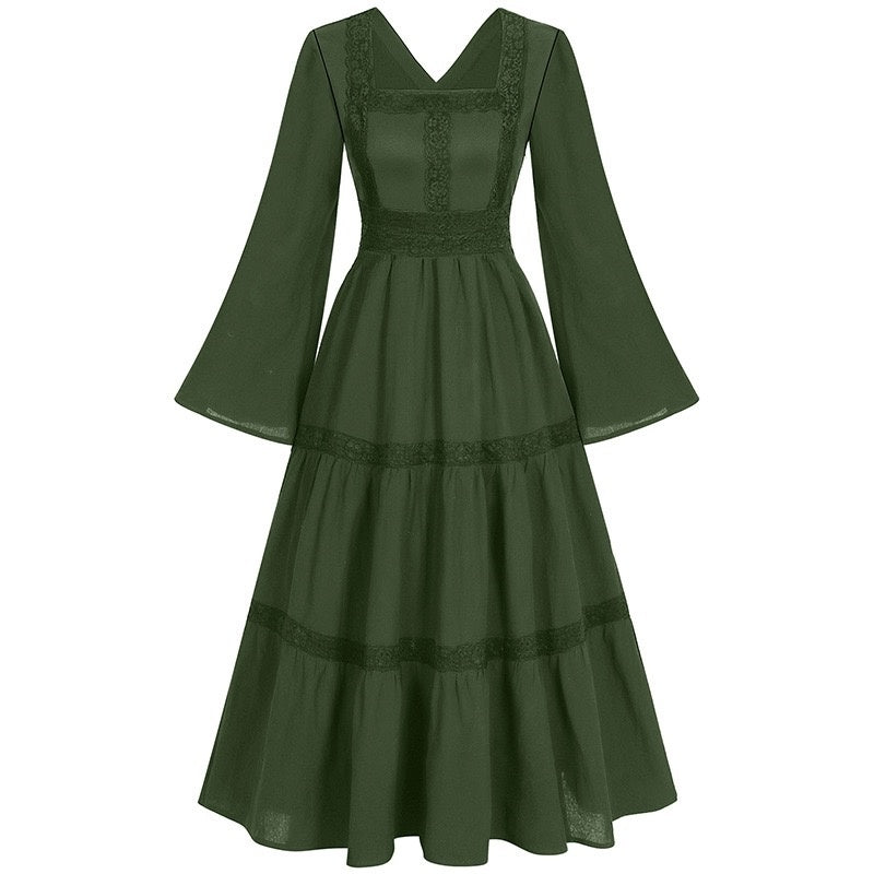 A-Line/Princess V-Neck Long Sleeves Tea-Length Elegant Medieval Renaissance Cocktail Dress