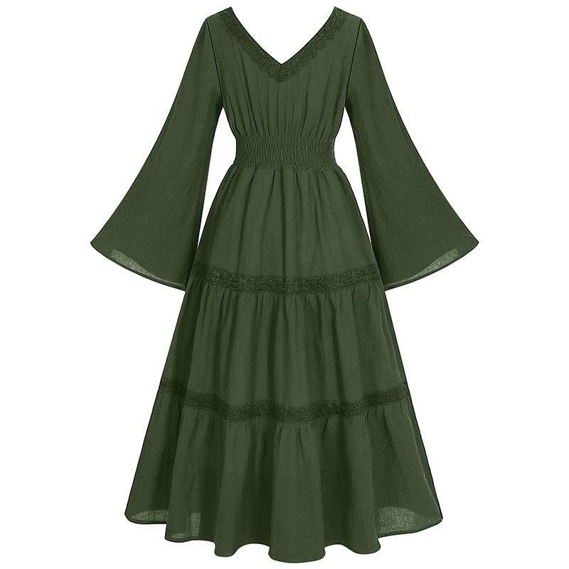 A-Line/Princess V-Neck Long Sleeves Tea-Length Elegant Medieval Renaissance Cocktail Dress