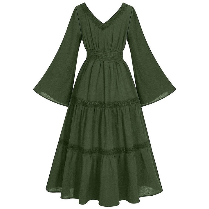 A-Line/Princess V-Neck Long Sleeves Tea-Length Elegant Medieval Renaissance Cocktail Dress