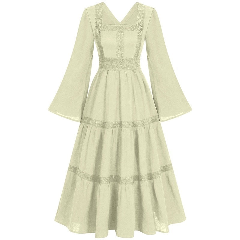 A-Line/Princess V-Neck Long Sleeves Tea-Length Elegant Medieval Renaissance Cocktail Dress