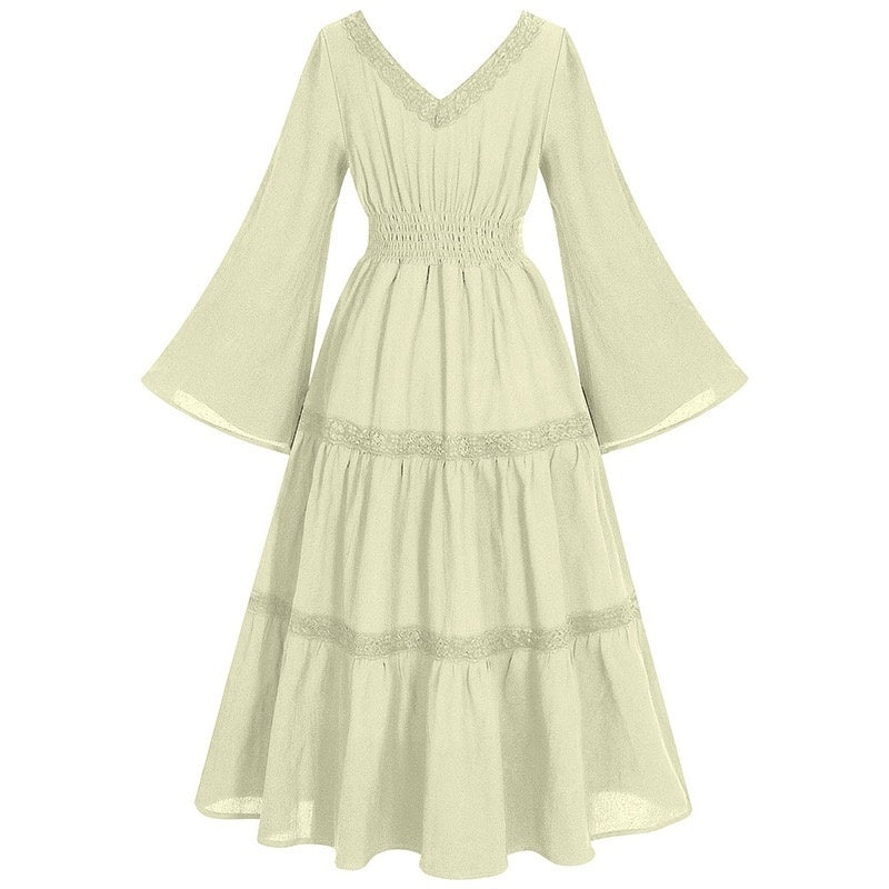 A-Line/Princess V-Neck Long Sleeves Tea-Length Elegant Medieval Renaissance Cocktail Dress