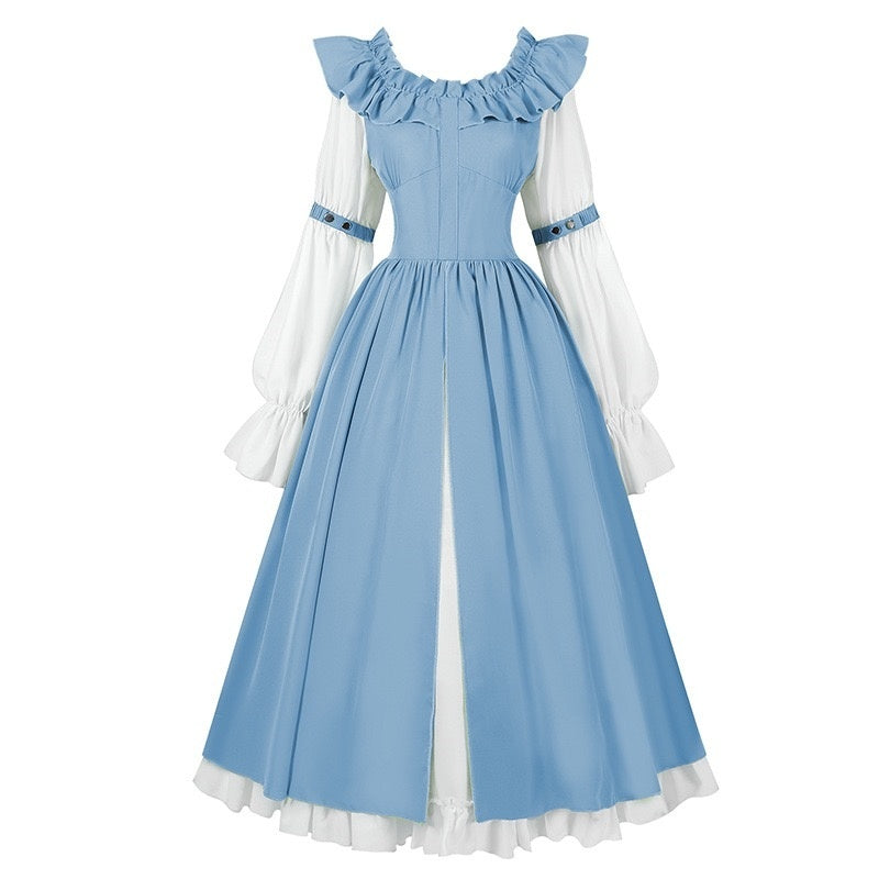 A-Line/Princess Round Neck Long Sleeves Tea-Length Retro Vintage Medieval Renaissance Midi Dress