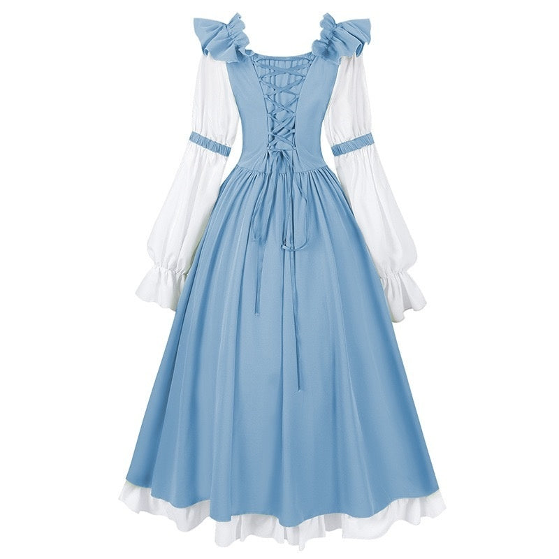 A-Line/Princess Round Neck Long Sleeves Tea-Length Retro Vintage Medieval Renaissance Midi Dress