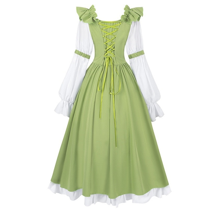 A-Line/Princess Round Neck Long Sleeves Tea-Length Retro Vintage Medieval Renaissance Midi Dress