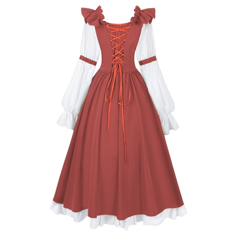 A-Line/Princess Round Neck Long Sleeves Tea-Length Retro Vintage Medieval Renaissance Midi Dress