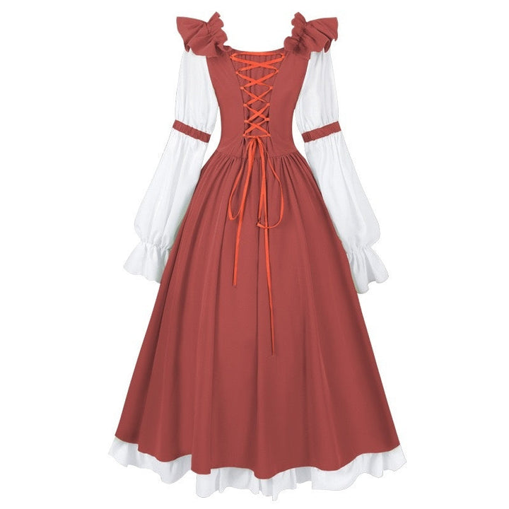 A-Line/Princess Round Neck Long Sleeves Tea-Length Retro Vintage Medieval Renaissance Midi Dress