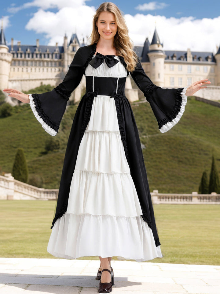 A-Line/Princess Square Neck Long Sleeves Floor-Length Medieval Palace Retro Gothic Cosplay Clothes Anime Lolita Halloween Dress