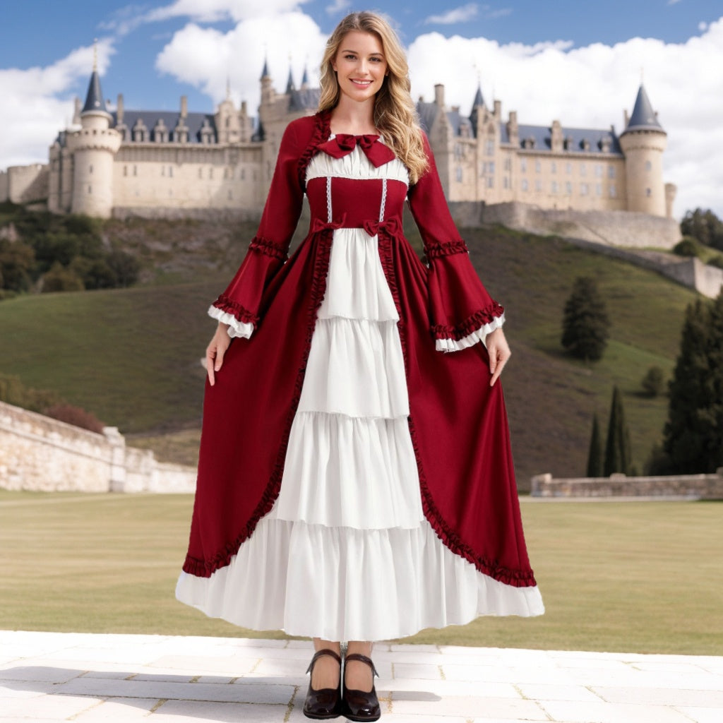 A-Line/Princess Square Neck Long Sleeves Floor-Length Medieval Palace Retro Gothic Cosplay Clothes Anime Lolita Halloween Dress