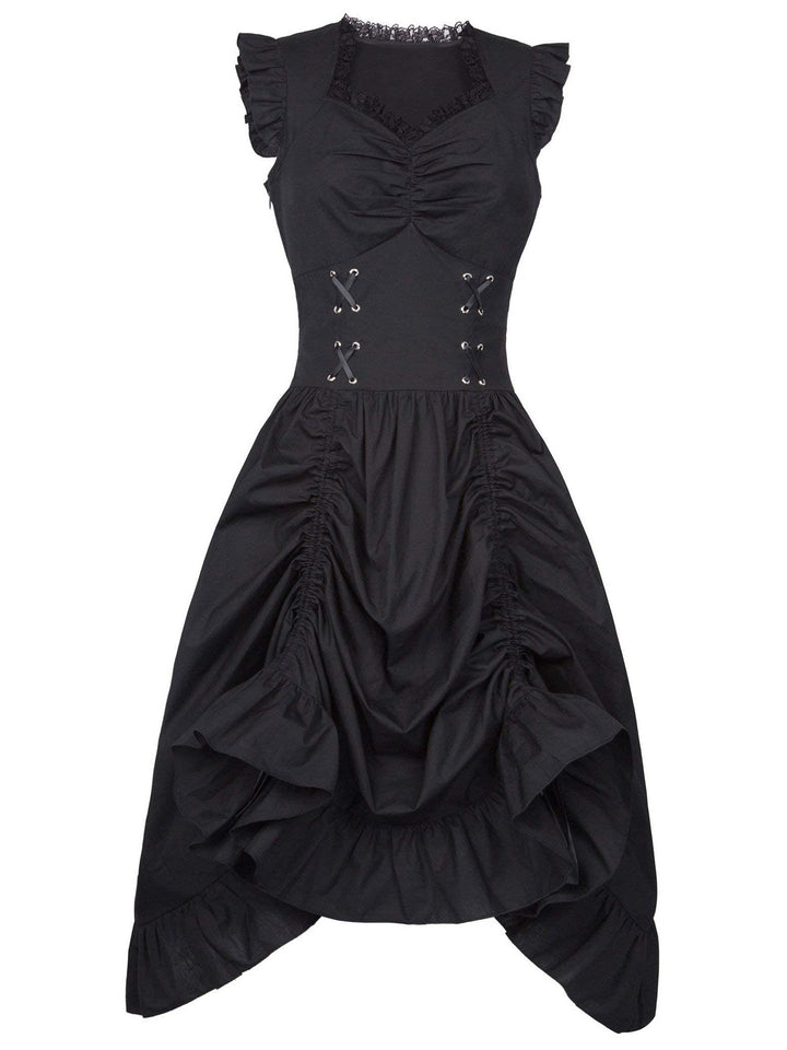 A-Line/Princess Asymmetrical Neck Sleeveless Tea-Length Retro Vintage Punk & Gothic Renaissance Steampunk Dress