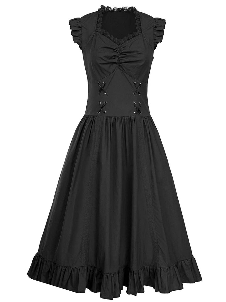 A-Line/Princess Asymmetrical Neck Sleeveless Tea-Length Retro Vintage Punk & Gothic Renaissance Steampunk Dress