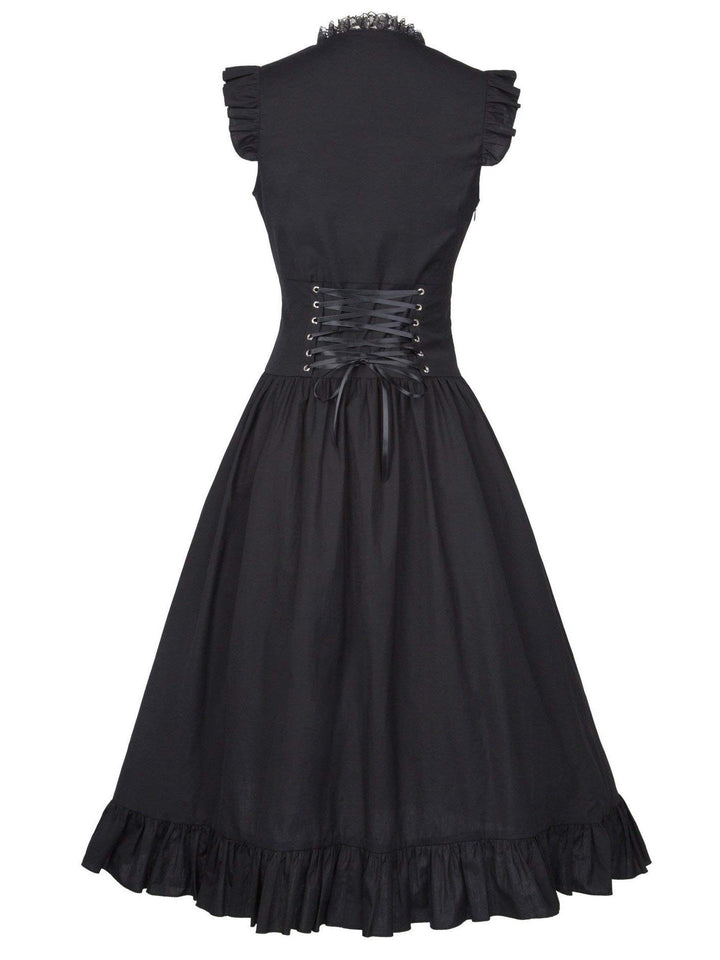 A-Line/Princess Asymmetrical Neck Sleeveless Tea-Length Retro Vintage Punk & Gothic Renaissance Steampunk Dress