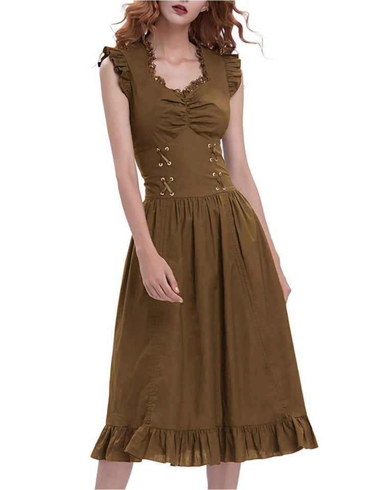 A-Line/Princess Asymmetrical Neck Sleeveless Tea-Length Retro Vintage Punk & Gothic Renaissance Steampunk Dress