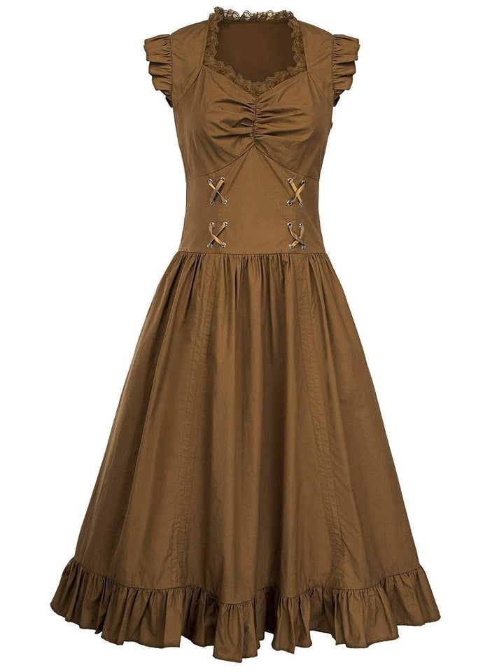 A-Line/Princess Asymmetrical Neck Sleeveless Tea-Length Retro Vintage Punk & Gothic Renaissance Steampunk Dress