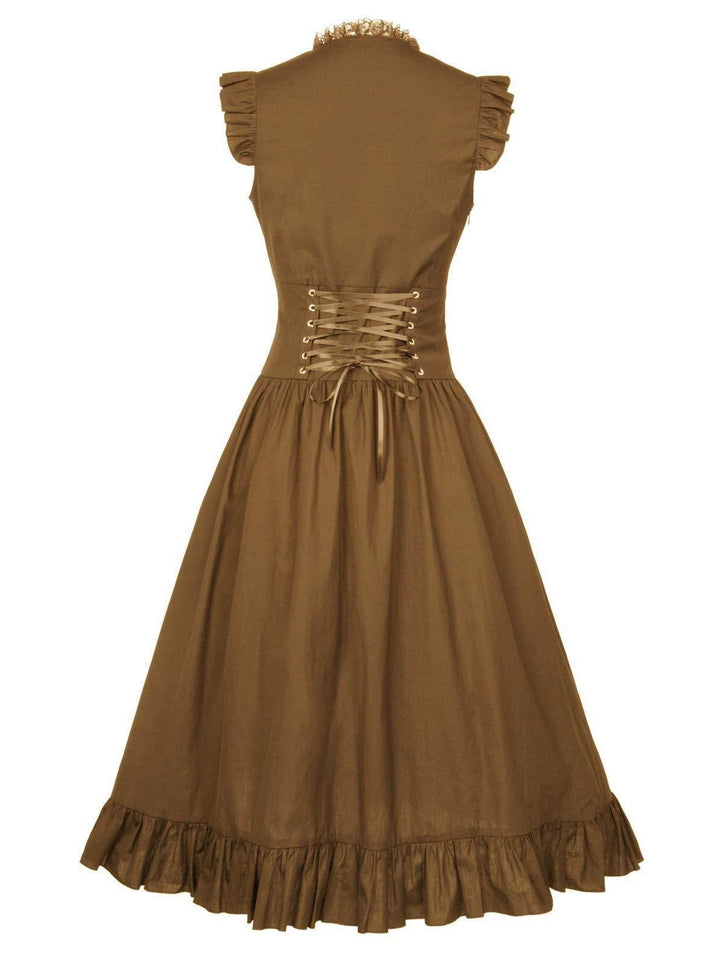 A-Line/Princess Asymmetrical Neck Sleeveless Tea-Length Retro Vintage Punk & Gothic Renaissance Steampunk Dress