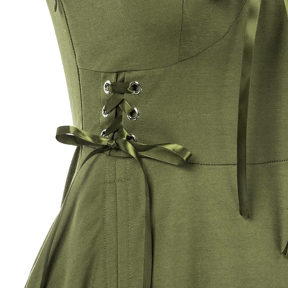 A-Line/Princess V-Neck Sleeveless Tea-Length Punk & Gothic Renaissance Steampunk Dress