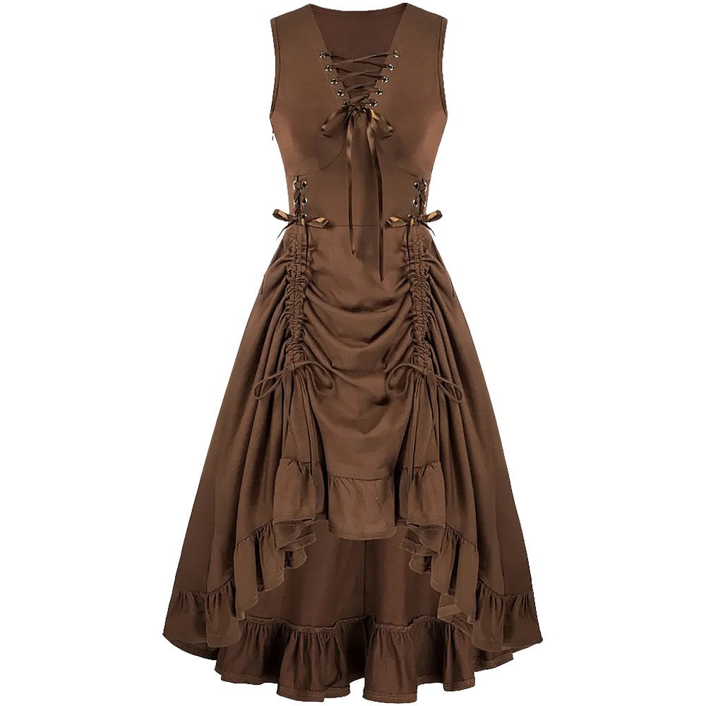 A-Line/Princess V-Neck Sleeveless Tea-Length Punk & Gothic Renaissance Steampunk Dress