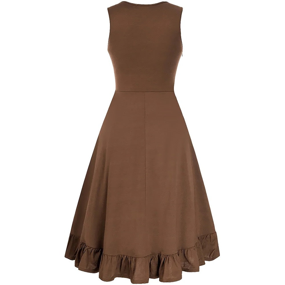 A-Line/Princess V-Neck Sleeveless Tea-Length Punk & Gothic Renaissance Steampunk Dress